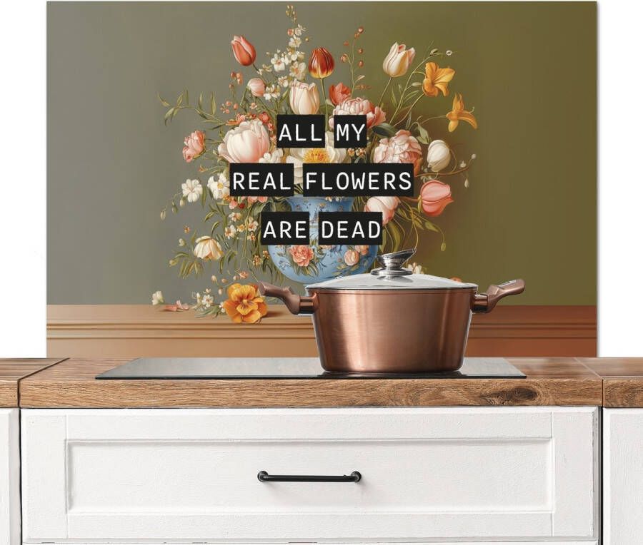 KitchenYeah Spatscherm keuken 100x65 cm Kookplaat achterwand Bloem Quote Vintage Art Muurbeschermer Spatwand fornuis Hoogwaardig aluminium