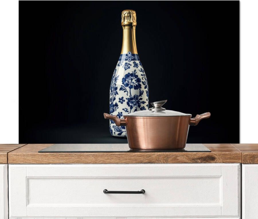 KitchenYeah Spatscherm keuken 100x65 cm Kookplaat achterwand Champagne Bloemen Goud Chique Muurbeschermer Spatwand fornuis Hoogwaardig aluminium