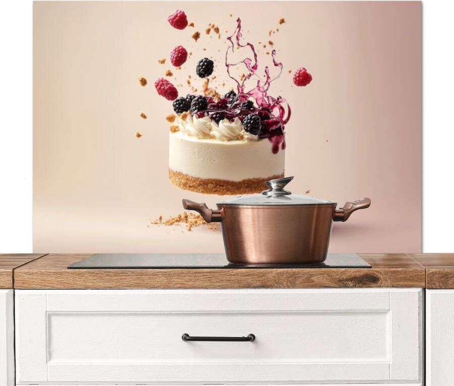 KitchenYeah Spatscherm keuken 100x65 cm Kookplaat achterwand Cheesecake Eten Roze Taart Muurbeschermer Spatwand fornuis Hoogwaardig aluminium