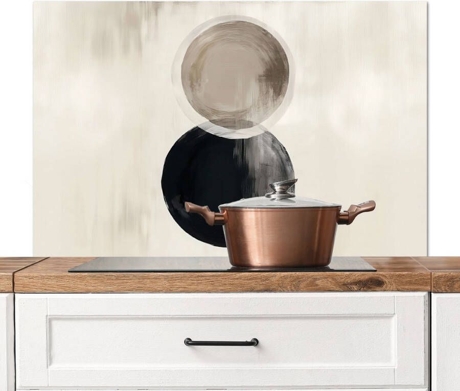 KitchenYeah Spatscherm keuken 100x65 cm Kookplaat achterwand Cirkels Vorm Beige Abstract Muurbeschermer Spatwand fornuis Hoogwaardig aluminium