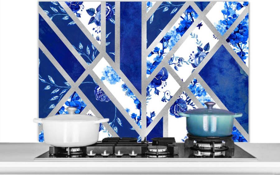 KitchenYeah Spatscherm keuken 100x65 cm Kookplaat achterwand Design Delfts blauw Luxe Muurbeschermer Spatwand fornuis Hoogwaardig aluminium