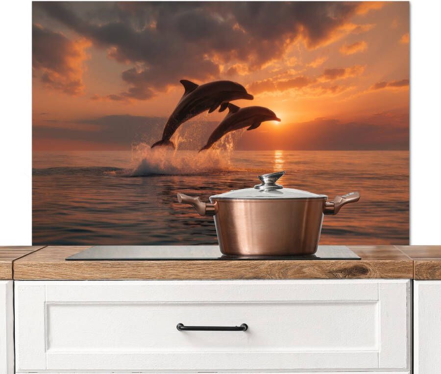 KitchenYeah Spatscherm keuken 100x65 cm Kookplaat achterwand Dolfijnen Zee Realistisch Muurbeschermer Spatwand fornuis Hoogwaardig aluminium