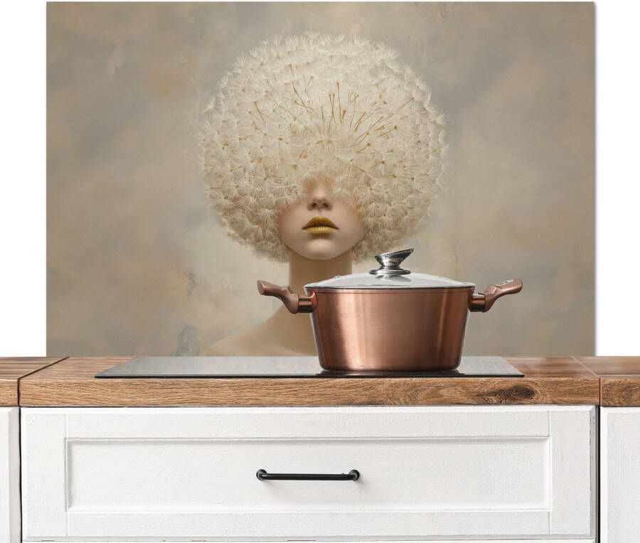 KitchenYeah Spatscherm keuken 100x65 cm Kookplaat achterwand Dromerig Beige Paardenbloemzaadjes Muurbeschermer Spatwand fornuis Hoogwaardig aluminium