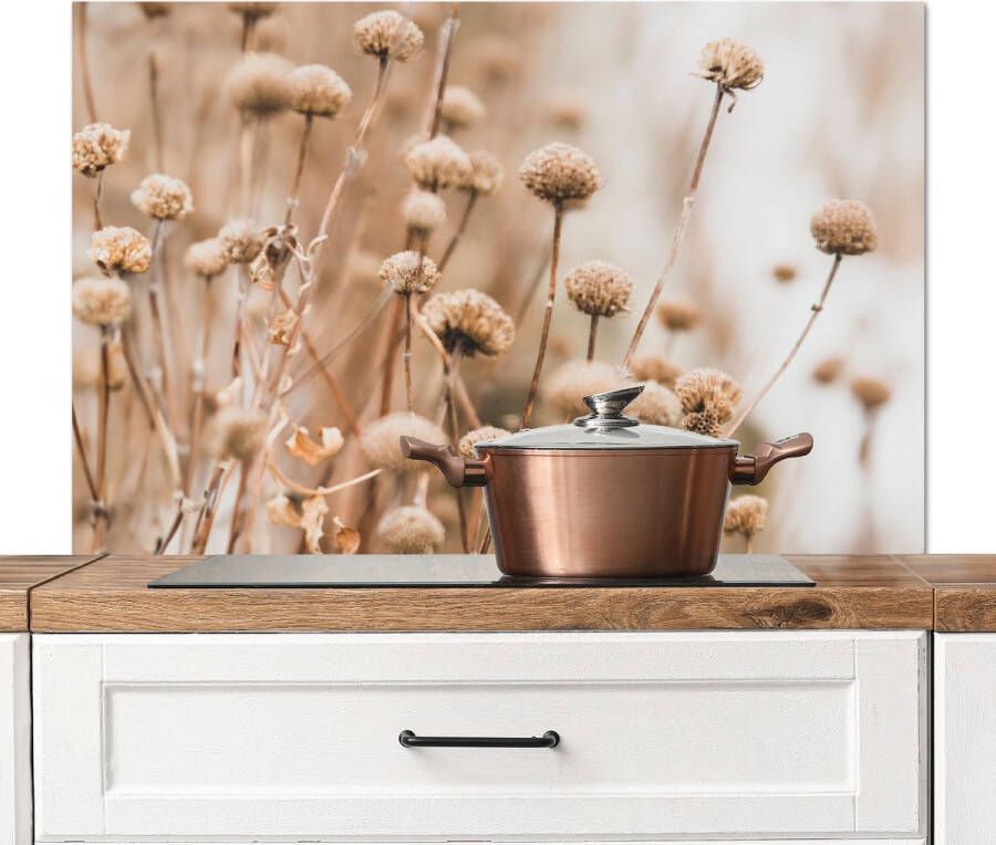 KitchenYeah Spatscherm keuken 100x65 cm Kookplaat achterwand Droogbloemen Beige Bloemen Natuur Muurbeschermer Spatwand fornuis Hoogwaardig aluminium