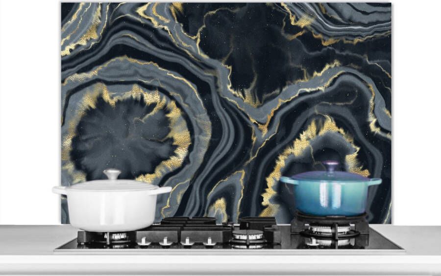 KitchenYeah Spatscherm keuken 100x65 cm Kookplaat achterwand Geode Goud Marmer print Stenen Muurbeschermer Spatwand fornuis Hoogwaardig aluminium