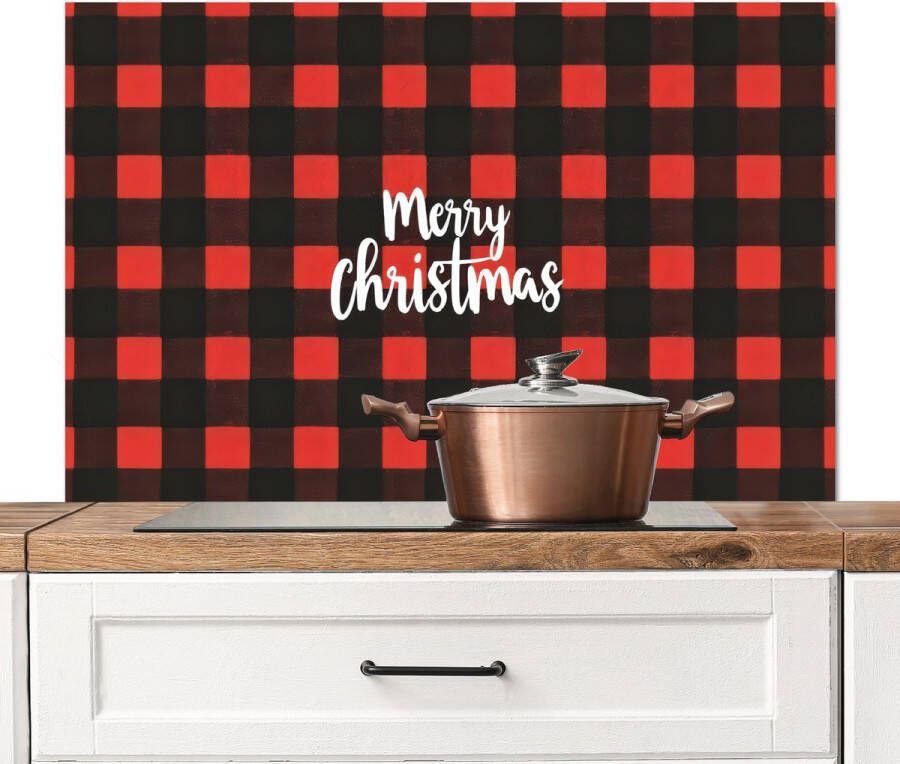KitchenYeah Spatscherm keuken 100x65 cm Kookplaat achterwand Geruit Rood Tekst Christmas Muurbeschermer Spatwand fornuis Hoogwaardig aluminium