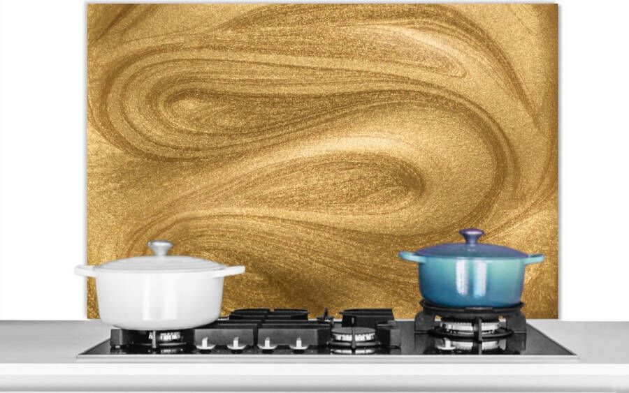 KitchenYeah Spatscherm keuken 100x65 cm Kookplaat achterwand Goud Glitter Abstract Luxe Muurbeschermer Spatwand fornuis Hoogwaardig aluminium