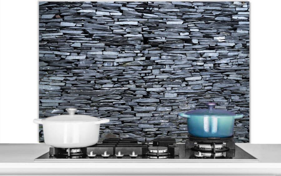 KitchenYeah Spatscherm keuken 100x65 cm Kookplaat achterwand Grijze gekleurde stenen muur Muurbeschermer Spatwand fornuis Hoogwaardig aluminium