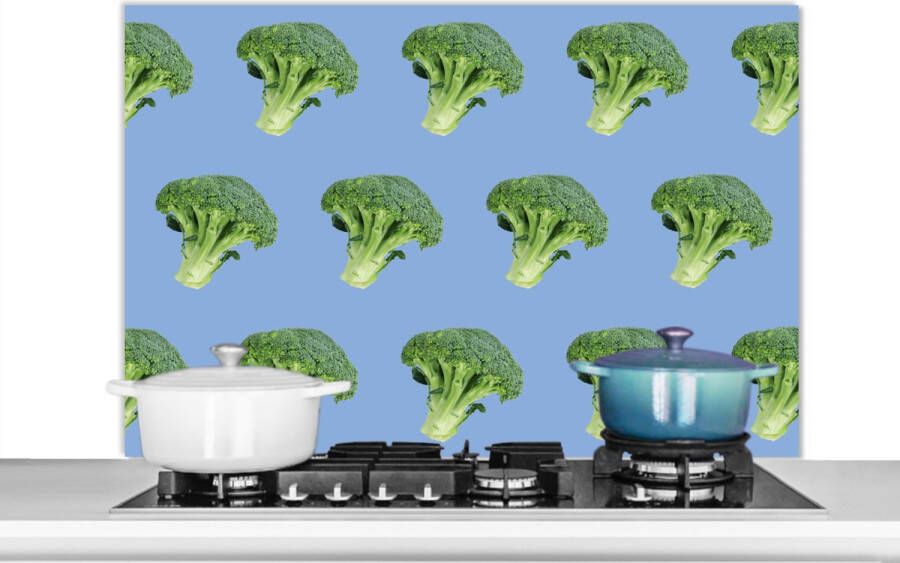 KitchenYeah Spatscherm keuken 100x65 cm Kookplaat achterwand Groente Patronen Blauw Paars Muurbeschermer Spatwand fornuis Hoogwaardig aluminium