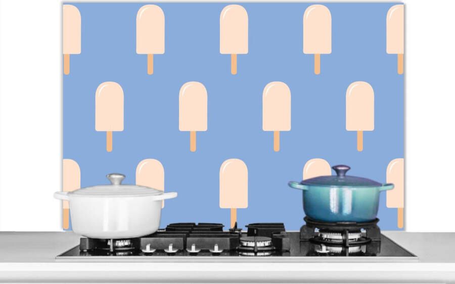 KitchenYeah Spatscherm keuken 100x65 cm Kookplaat achterwand IJs Patronen Blauw Muurbeschermer Spatwand fornuis Hoogwaardig aluminium