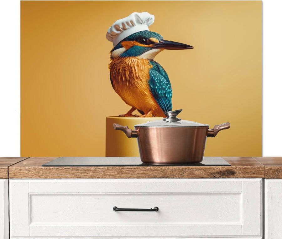 KitchenYeah Spatscherm keuken 100x65 cm Kookplaat achterwand Ijsvogel Pilaar Koksmuts Vogel Muurbeschermer Spatwand fornuis Hoogwaardig aluminium