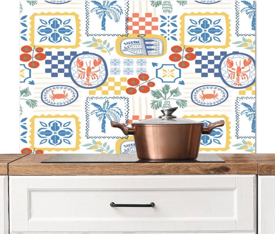 KitchenYeah Spatscherm keuken 100x65 cm Kookplaat achterwand Italiaans Zee Sfeer Tomaat Mozaïek Multi Muurbeschermer Spatwand fornuis Hoogwaardig aluminium