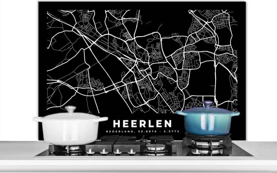 KitchenYeah Spatscherm keuken 100x65 cm Kookplaat achterwand Kaart Heerlen Nederland Muurbeschermer Spatwand fornuis Hoogwaardig aluminium
