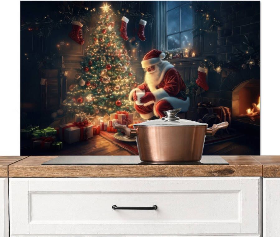 KitchenYeah Spatscherm keuken 100x65 cm Kookplaat achterwand Kerstman Haard Donker Muurbeschermer Spatwand fornuis Hoogwaardig aluminium