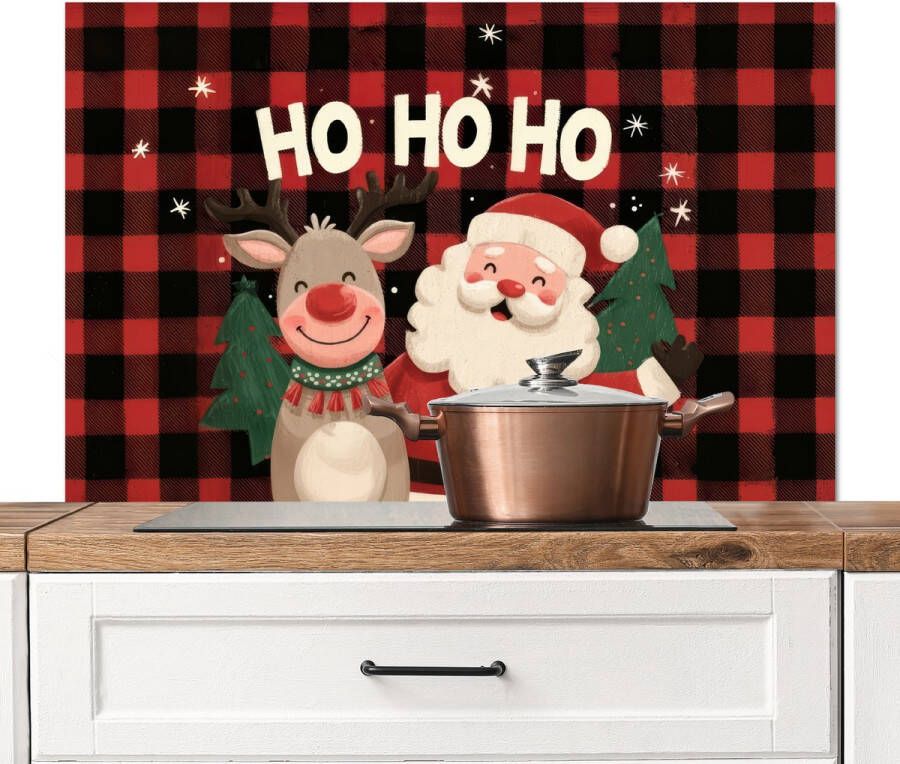 KitchenYeah Spatscherm keuken 100x65 cm Kookplaat achterwand Kerstman Rendier Tekst Rood Zwart Muurbeschermer Spatwand fornuis Hoogwaardig aluminium