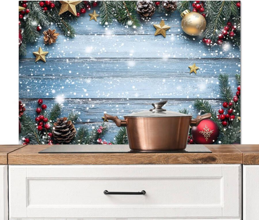KitchenYeah Spatscherm keuken 100x65 cm Kookplaat achterwand Kerstomlijsting Sneeuw Meerkleurig Muurbeschermer Spatwand fornuis Hoogwaardig aluminium