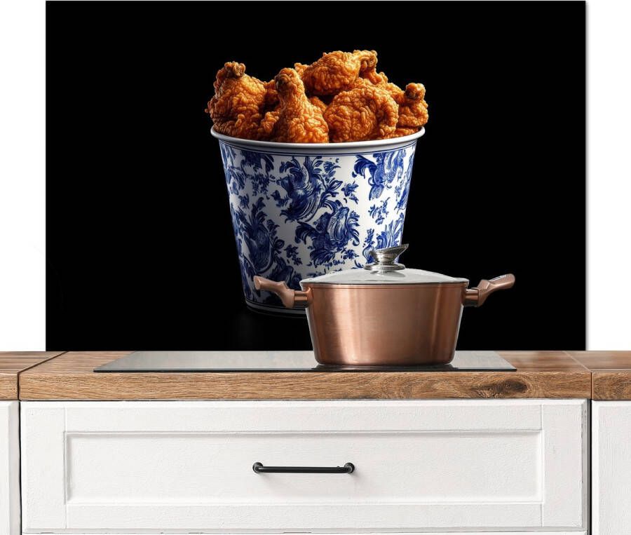 KitchenYeah Spatscherm keuken 100x65 cm Kookplaat achterwand Kip Bucket Delfts blauw Lekker Muurbeschermer Spatwand fornuis Hoogwaardig aluminium