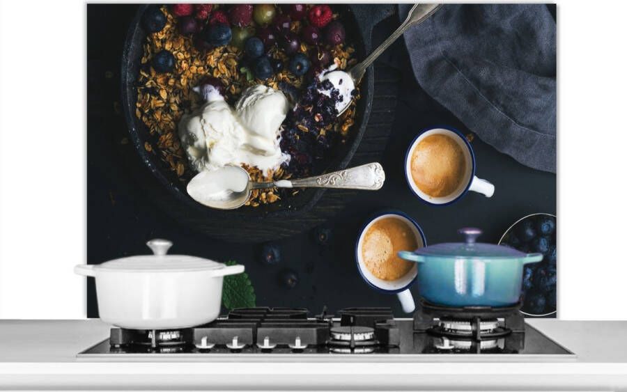 KitchenYeah Spatscherm keuken 100x65 cm Kookplaat achterwand Koffie Fruit Havermout Muurbeschermer Spatwand fornuis Hoogwaardig aluminium