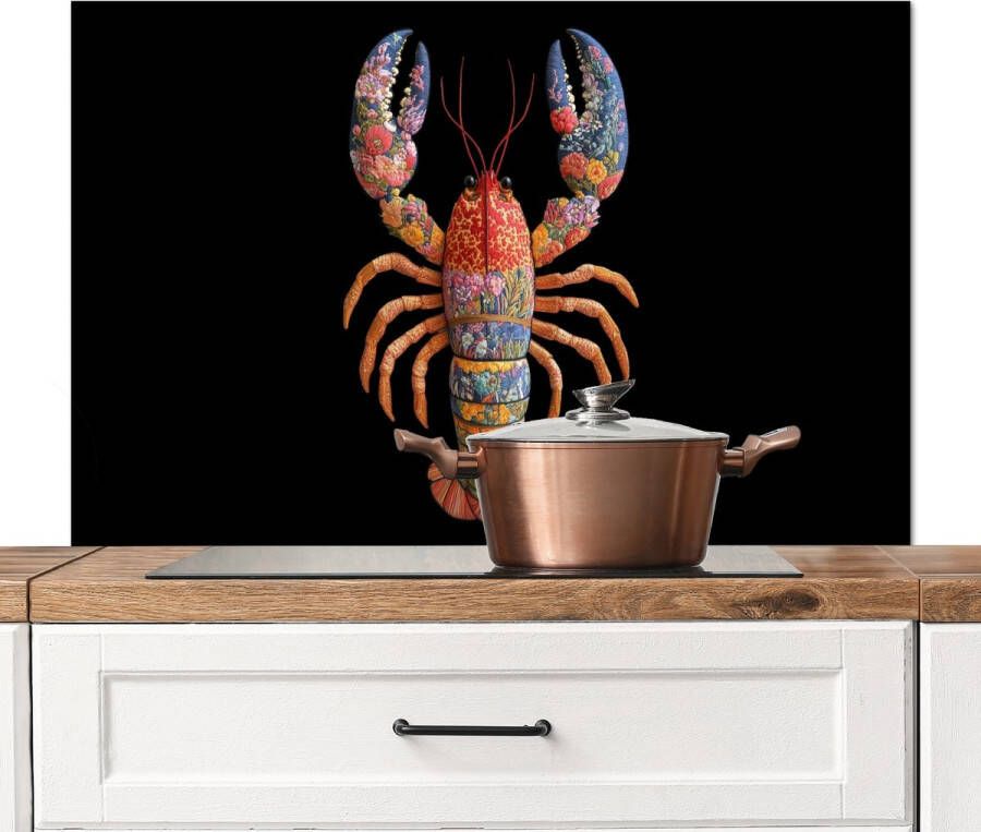 KitchenYeah Spatscherm keuken 100x65 cm Kookplaat achterwand Kreeft Borduur Kleurrijk Bloemen Muurbeschermer Spatwand fornuis Hoogwaardig aluminium
