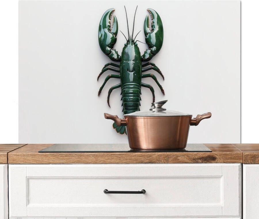 KitchenYeah Spatscherm keuken 100x65 cm Kookplaat achterwand Kreeft Glossier Groen Wit Muurbeschermer Spatwand fornuis Hoogwaardig aluminium