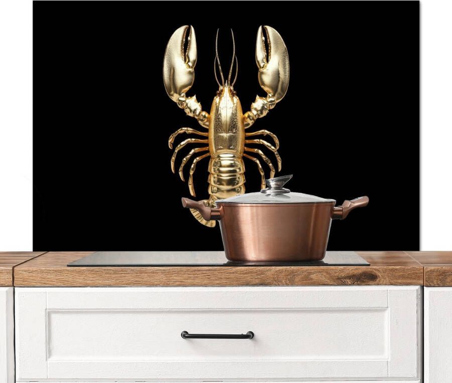 KitchenYeah Spatscherm keuken 100x65 cm Kookplaat achterwand Kreeft Goud Textuur Zwart Muurbeschermer Spatwand fornuis Hoogwaardig aluminium