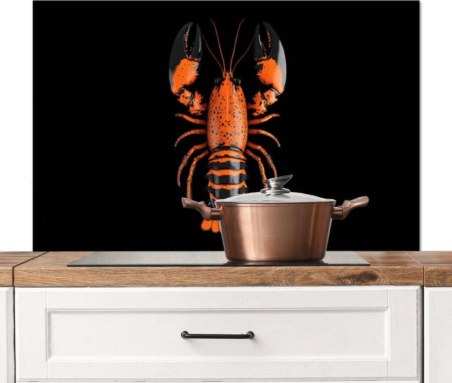 KitchenYeah Spatscherm keuken 100x65 cm Kookplaat achterwand Kreeft Oranje Zwart Modern Muurbeschermer Spatwand fornuis Hoogwaardig aluminium
