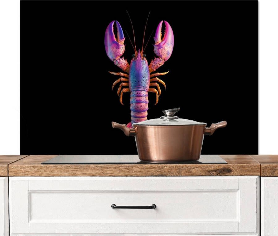 KitchenYeah Spatscherm keuken 100x65 cm Kookplaat achterwand Kreeft Paars Roze Zwart Stippen Lila Muurbeschermer Spatwand fornuis Hoogwaardig aluminium