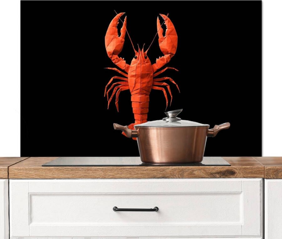 KitchenYeah Spatscherm keuken 100x65 cm Kookplaat achterwand Kreeft Papier Origami papier Rood Muurbeschermer Spatwand fornuis Hoogwaardig aluminium