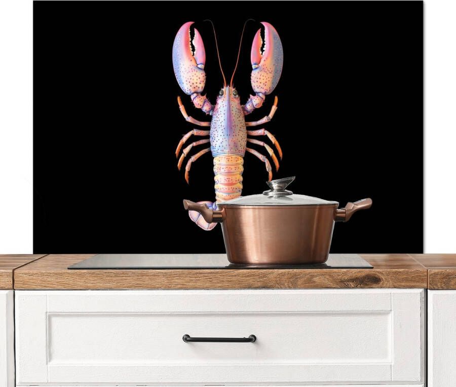 KitchenYeah Spatscherm keuken 100x65 cm Kookplaat achterwand Kreeft Roze Zacht Zwart Muurbeschermer Spatwand fornuis Hoogwaardig aluminium