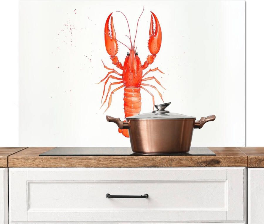 KitchenYeah Spatscherm keuken 100x65 cm Kookplaat achterwand Kreeft Waterverf Aquarel Oranje Muurbeschermer Spatwand fornuis Hoogwaardig aluminium