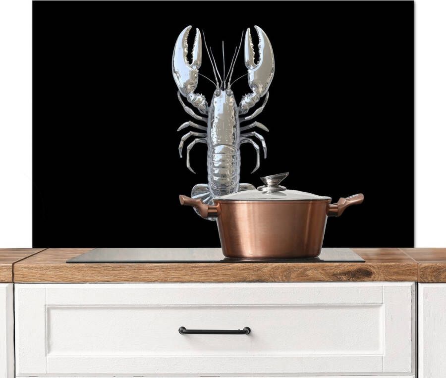 KitchenYeah Spatscherm keuken 100x65 cm Kookplaat achterwand Kreeft Zilver Metallic Luxe Muurbeschermer Spatwand fornuis Hoogwaardig aluminium