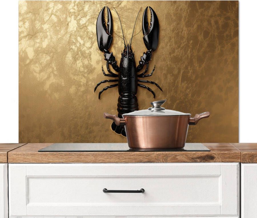 KitchenYeah Spatscherm keuken 100x65 cm Kookplaat achterwand Kreeft Zwart Goud Luxe Muurbeschermer Spatwand fornuis Hoogwaardig aluminium