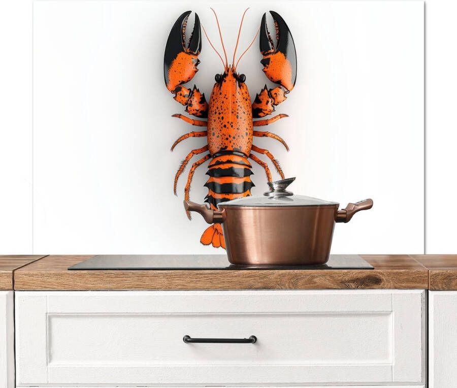 KitchenYeah Spatscherm keuken 100x65 cm Kookplaat achterwand Kreeft Zwart Oranje Wit Uniek Muurbeschermer Spatwand fornuis Hoogwaardig aluminium