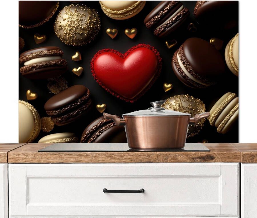 KitchenYeah Spatscherm keuken 100x65 cm Kookplaat achterwand Macarons Rood Hart Muurbeschermer Spatwand fornuis Hoogwaardig aluminium