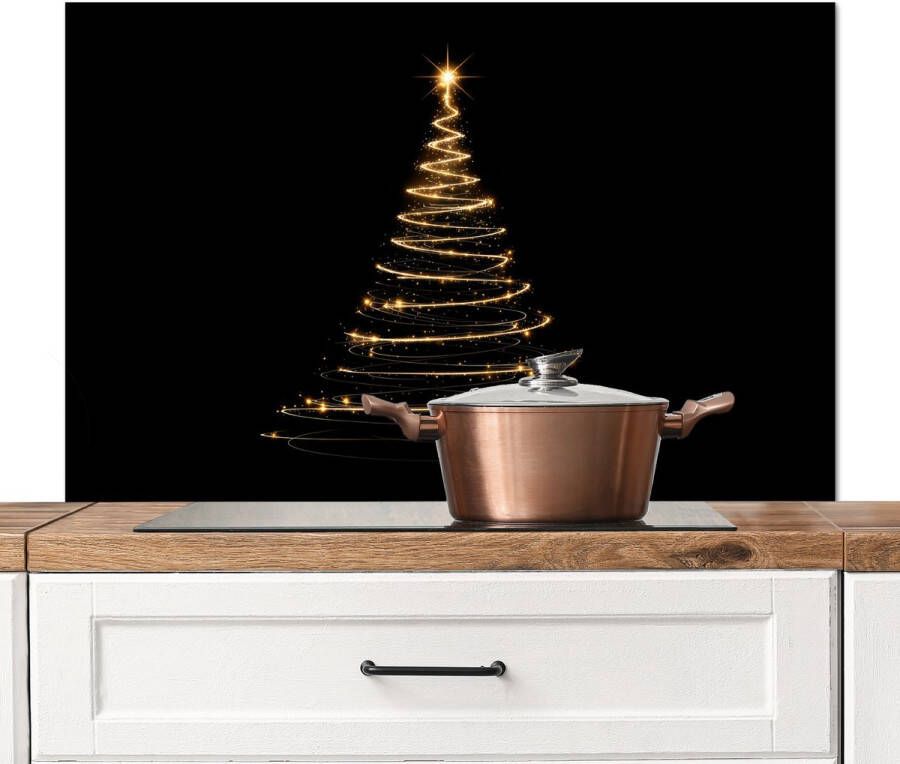 KitchenYeah Spatscherm keuken 100x65 cm Kookplaat achterwand Magisch Kerstboom Lichtspiralen Zwart Muurbeschermer Spatwand fornuis Hoogwaardig aluminium