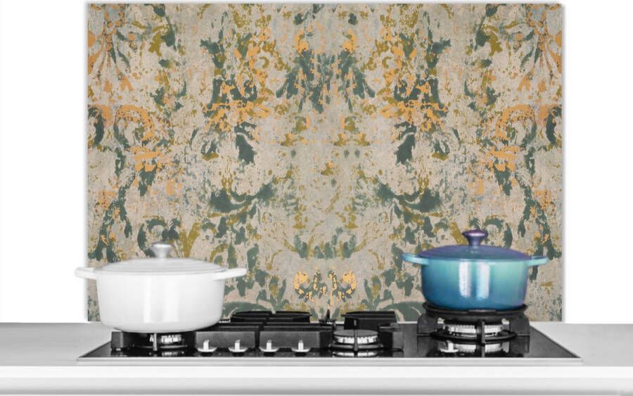 KitchenYeah Spatscherm keuken 100x65 cm Kookplaat achterwand Marmer Goud Turquoise Vintage Marmerlook Muurbeschermer Spatwand fornuis Hoogwaardig aluminium