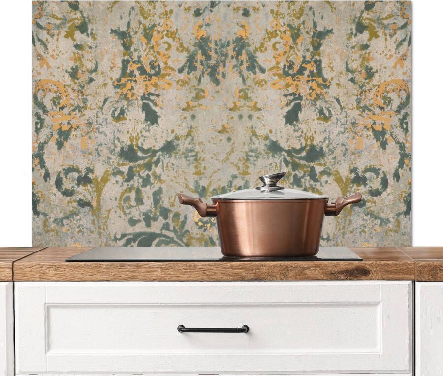 KitchenYeah Spatscherm keuken 100x65 cm Kookplaat achterwand Marmer Goud Turquoise Vintage Marmerlook Muurbeschermer Spatwand fornuis Hoogwaardig aluminium