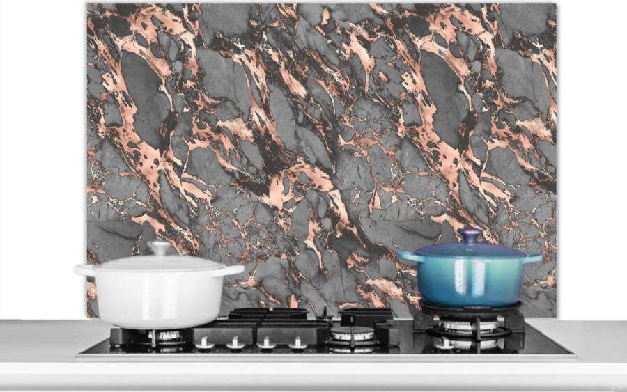 KitchenYeah Spatscherm keuken 100x65 cm Kookplaat achterwand Marmer Rose Grijs Patronen Muurbeschermer Spatwand fornuis Hoogwaardig aluminium Keuken decoratie aanrecht