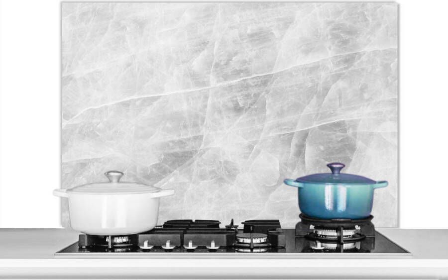 KitchenYeah Spatscherm keuken 100x65 cm Kookplaat achterwand Marmer Steen Wit Luxe Marmerlook Muurbeschermer Spatwand fornuis Hoogwaardig aluminium