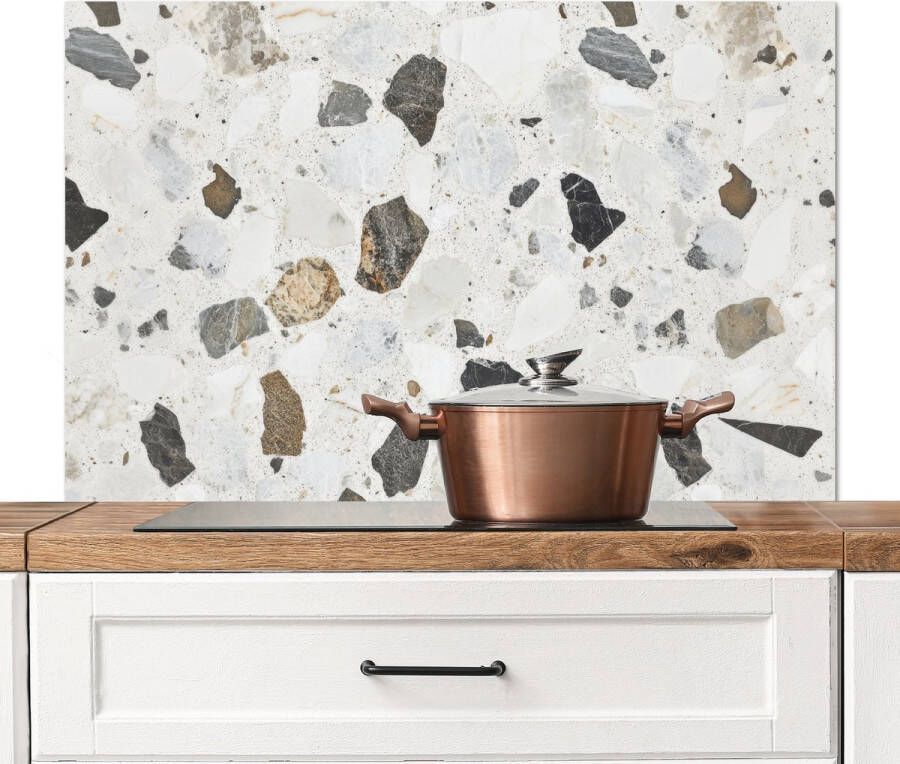 KitchenYeah Spatscherm keuken 100x65 cm Kookplaat achterwand Marmer Terrazzo Decoratie Interieur Muurbeschermer Spatwand fornuis Hoogwaardig aluminium
