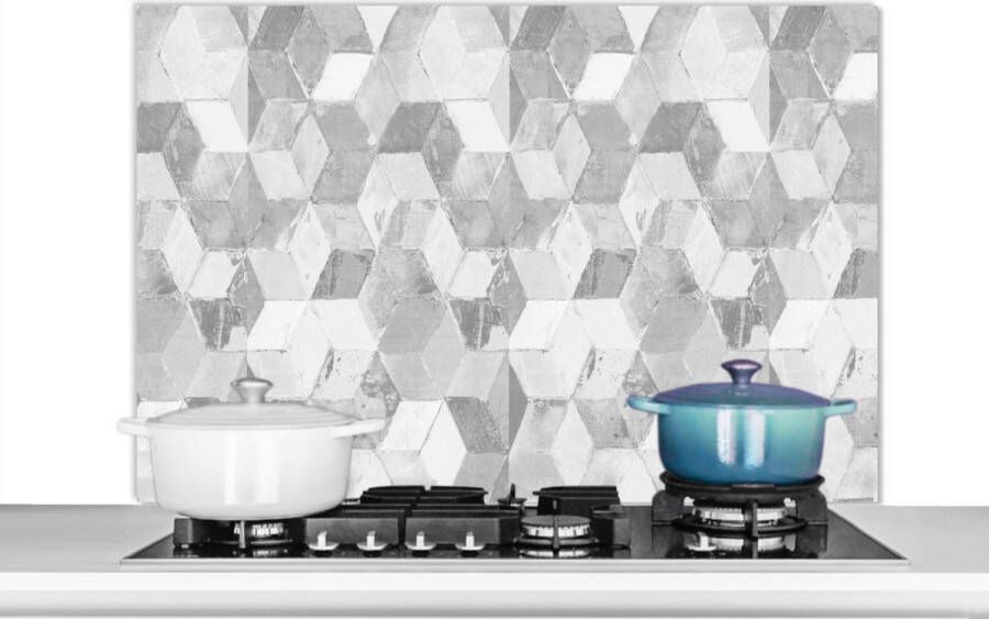 KitchenYeah Spatscherm keuken 100x65 cm Kookplaat achterwand Marmer Vintage Grijs Kubus Marmerlook Muurbeschermer Spatwand fornuis Hoogwaardig aluminium