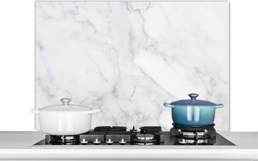 KitchenYeah Spatscherm keuken 100x65 cm Kookplaat achterwand Marmer Wit Grijs Luxe Marmerlook Steen Muurbeschermer Spatwand fornuis Hoogwaardig aluminium