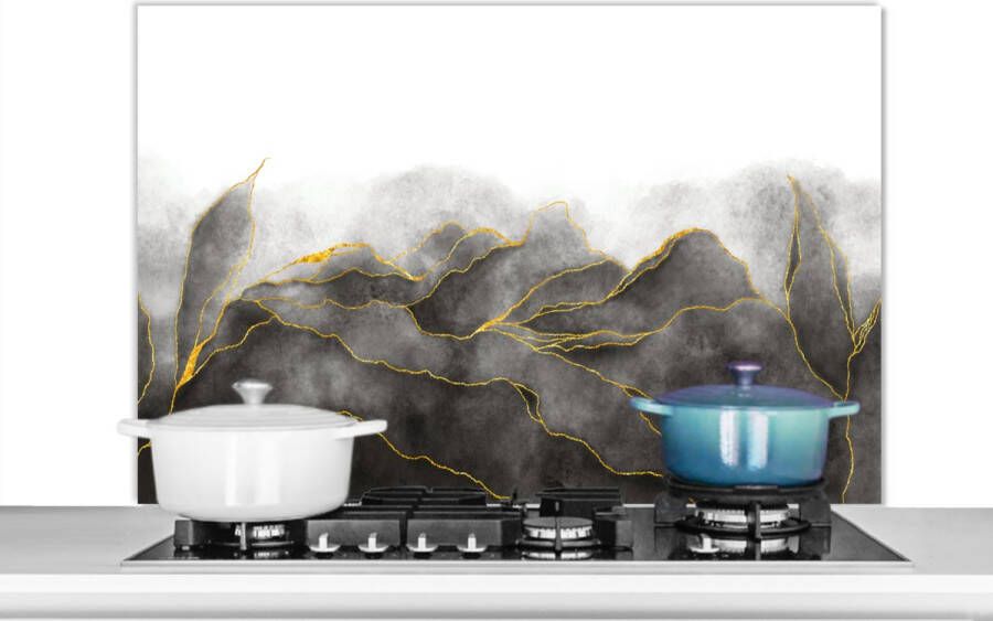 KitchenYeah Spatscherm keuken 100x65 cm Kookplaat achterwand Marmer Zwart Goud Luxe Marmerlook Muurbeschermer Spatwand fornuis Hoogwaardig aluminium