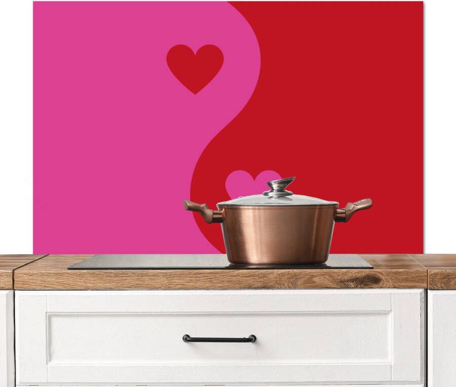 KitchenYeah Spatscherm keuken 100x65 cm Kookplaat achterwand Minimalistisch Rood Roze Hartjes Muurbeschermer Spatwand fornuis Hoogwaardig aluminium