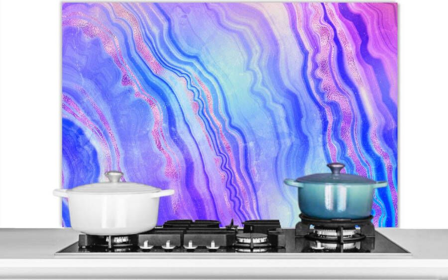 KitchenYeah Spatscherm keuken 100x65 cm Kookplaat achterwand Neon Edelstenen Agaat Muurbeschermer Spatwand fornuis Hoogwaardig aluminium