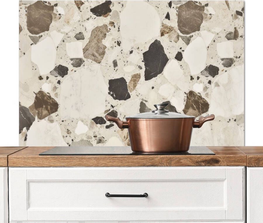 KitchenYeah Spatscherm keuken 100x65 cm Kookplaat achterwand Neutral Stenen Decoratie Terrazzo Muurbeschermer Spatwand fornuis Hoogwaardig aluminium