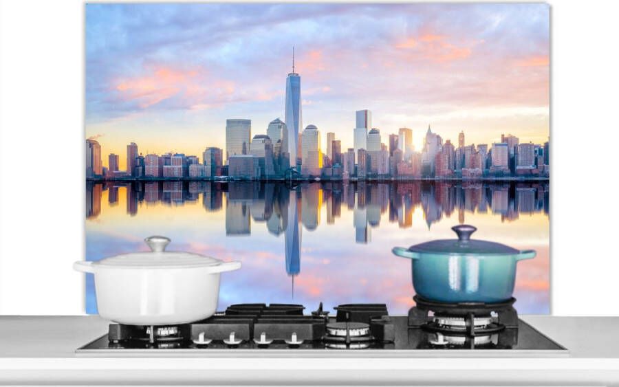 KitchenYeah Spatscherm keuken 100x65 cm Kookplaat achterwand New York Water Skyline Muurbeschermer Spatwand fornuis Hoogwaardig aluminium