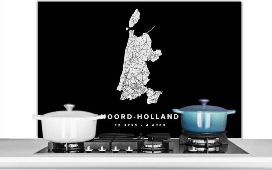 KitchenYeah Spatscherm keuken 100x65 cm Kookplaat achterwand Noord-Holland Nederland Kaart Muurbeschermer Spatwand fornuis Hoogwaardig aluminium