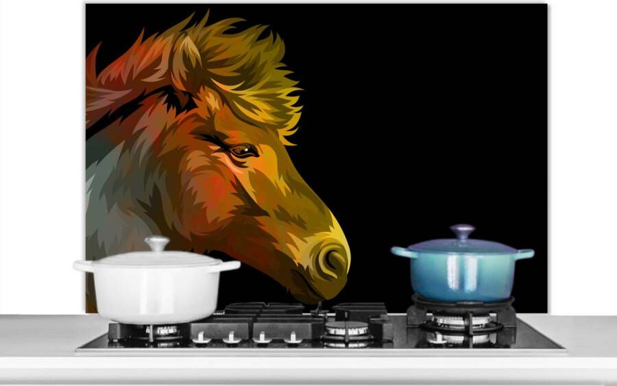 KitchenYeah Spatscherm keuken 100x65 cm Kookplaat achterwand Paard Geel Zwart Meisjes Kinderen Meiden Muurbeschermer Spatwand fornuis Hoogwaardig aluminium