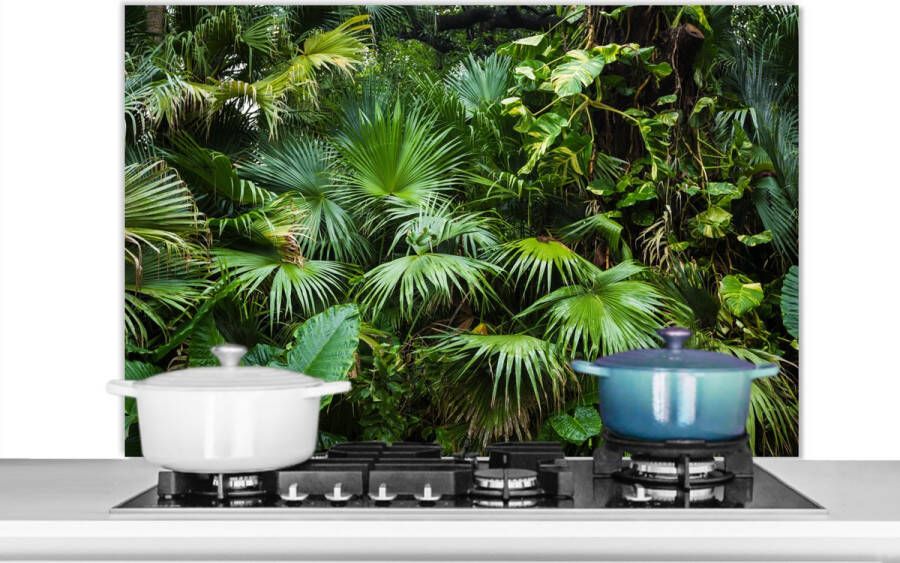 KitchenYeah Spatscherm keuken 100x65 cm Kookplaat achterwand Palmbladeren Zon Tropisch Muurbeschermer Spatwand fornuis Hoogwaardig aluminium